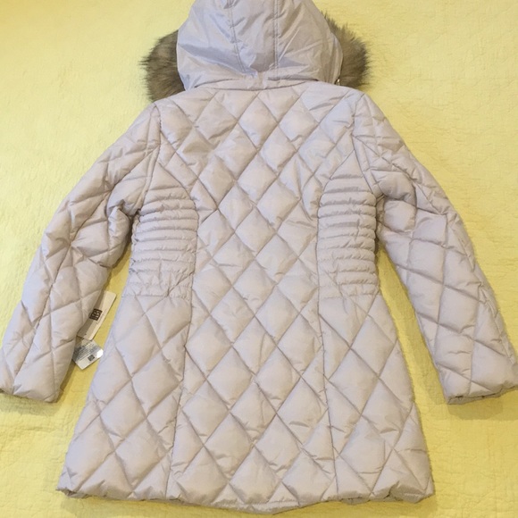 New! Laundry By Design Cream/Gold Quilted Puffer Coat Fur Trim Hood Large - Picture 4 of 13